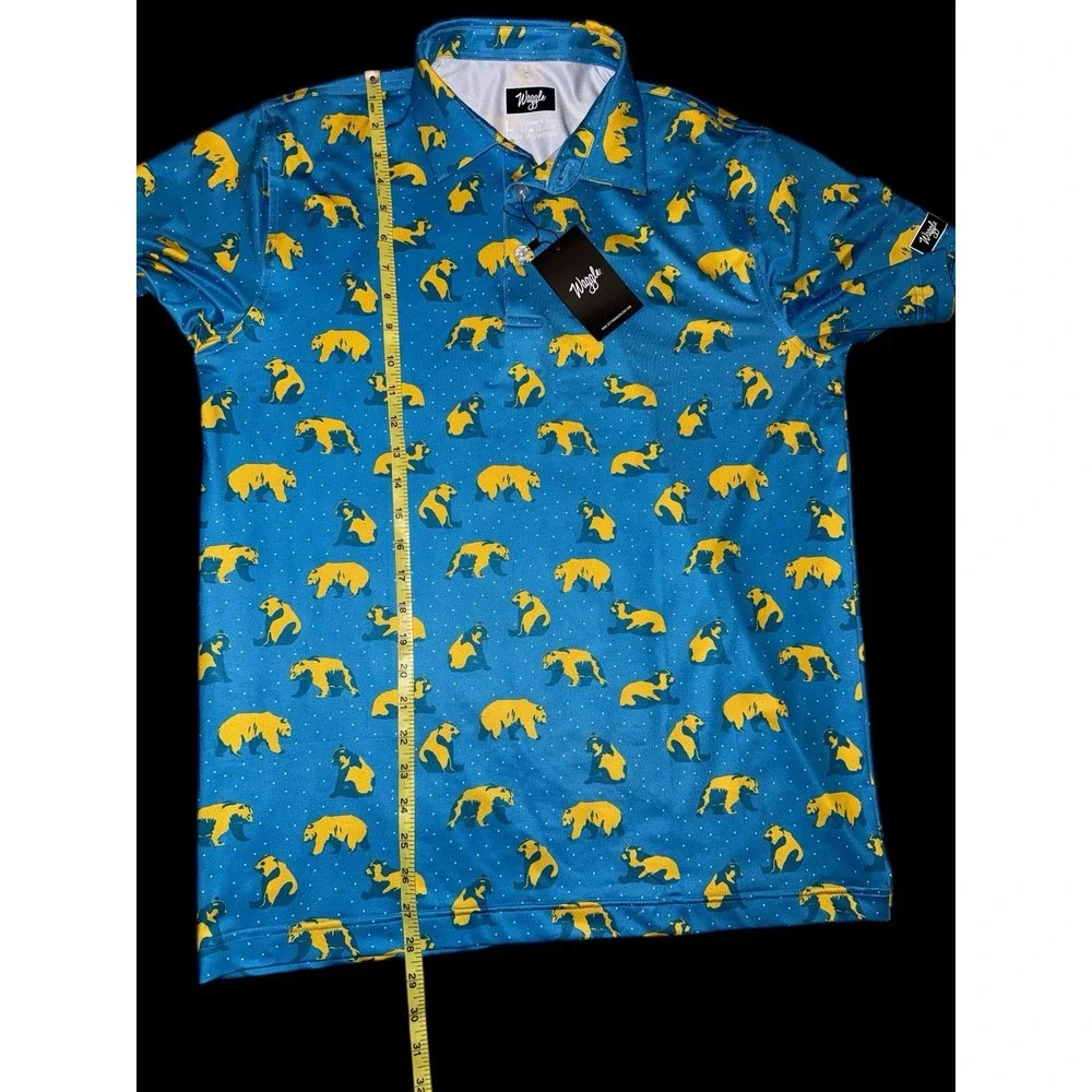 Waggle NWT Mens Blue Yellow Bears‎ Performance Short Sleeve Polo Golf Size L - Picture 4 of 7